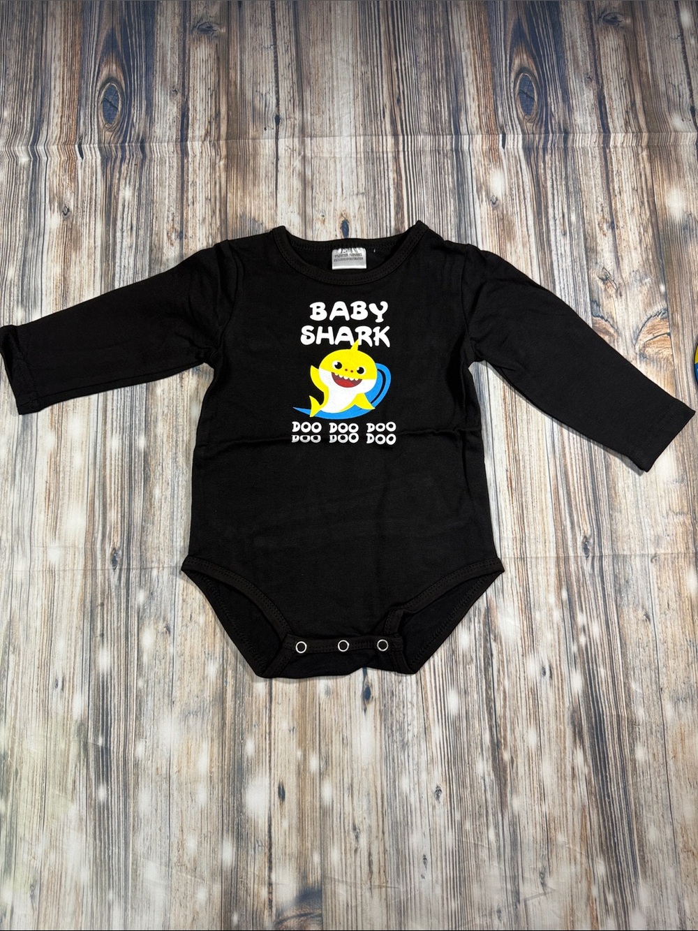 BABY SHARK Black Long-Sleeve One-Piece Bodysuit